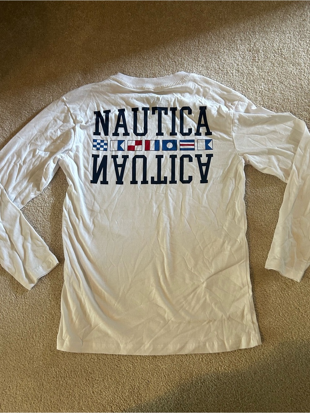 Nautica White Long Sleeve Crewneck Tee with Chest Logo